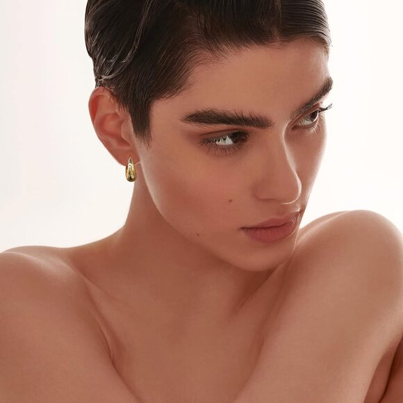 ⚡18K Gold Chunky Hoop Earrings Lightweight Hypoallergenic No Fade Jewelry Women - Picture 7 of 7